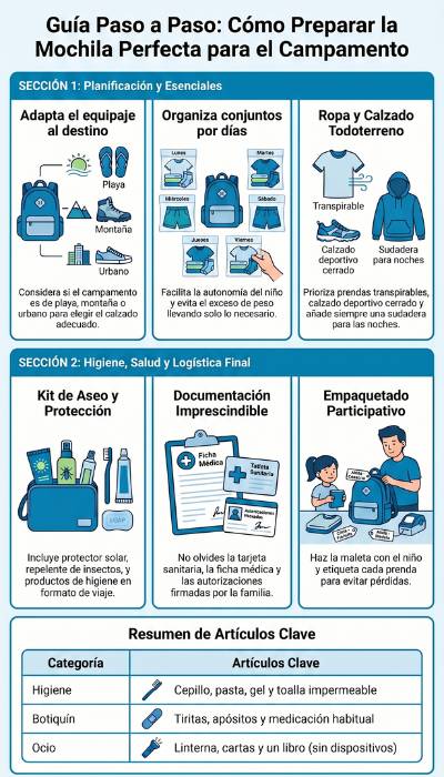 Infografía qué llevar a un campamento